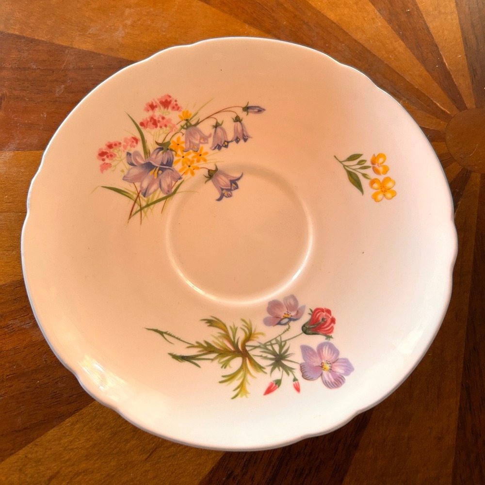 Shelley Saucer 5.5" White Wild Flowers‎ Fine Bone China Scalloped Edge